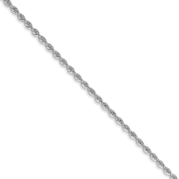 1.5mm 14k White Gold Handmade D/C Solid Rope Chain Necklace 24 Inch